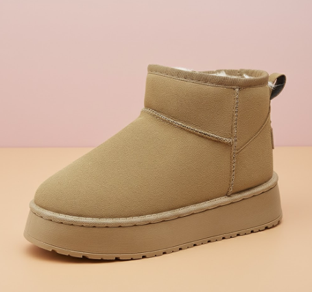 Damskie ultramini buty na platformie z podszewką z futra – czarne botki do kostki zapewniające komfort zimą