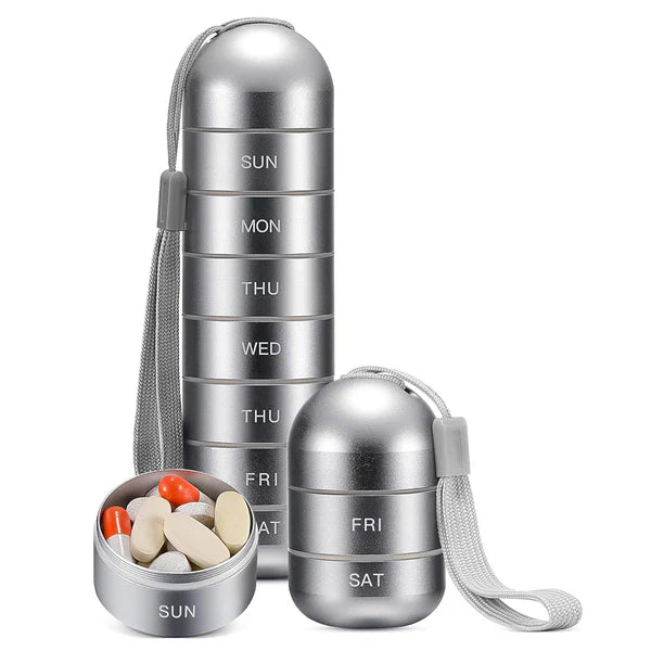 Aluminiowy, 7-dniowy, przenośny organizer na tabletki do podróży, pudełko na tabletki 2