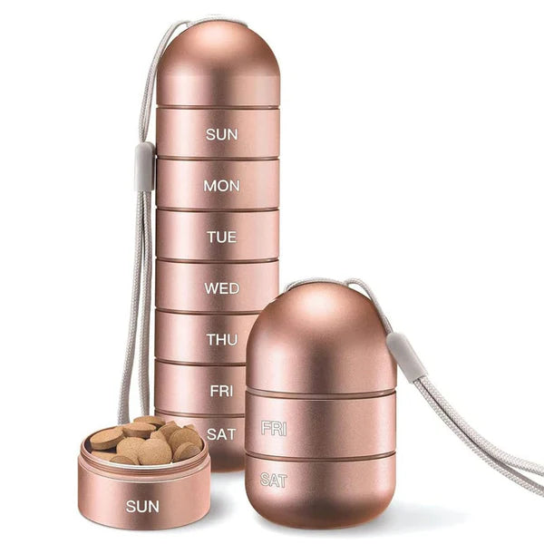 Aluminiowy, 7-dniowy, przenośny organizer na tabletki do podróży, pudełko na tabletki 3