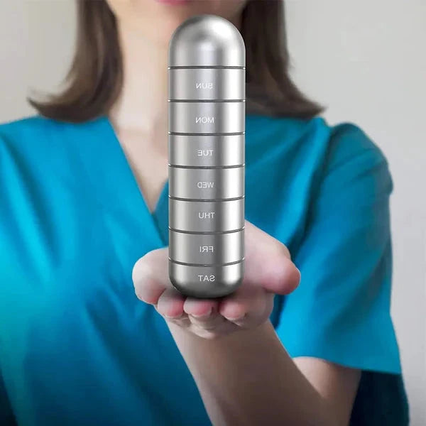 Aluminiowy, 7-dniowy, przenośny organizer na tabletki do podróży, pudełko na tabletki 5