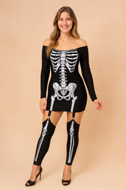 skeleton-print-mini-dress-fashion-pose