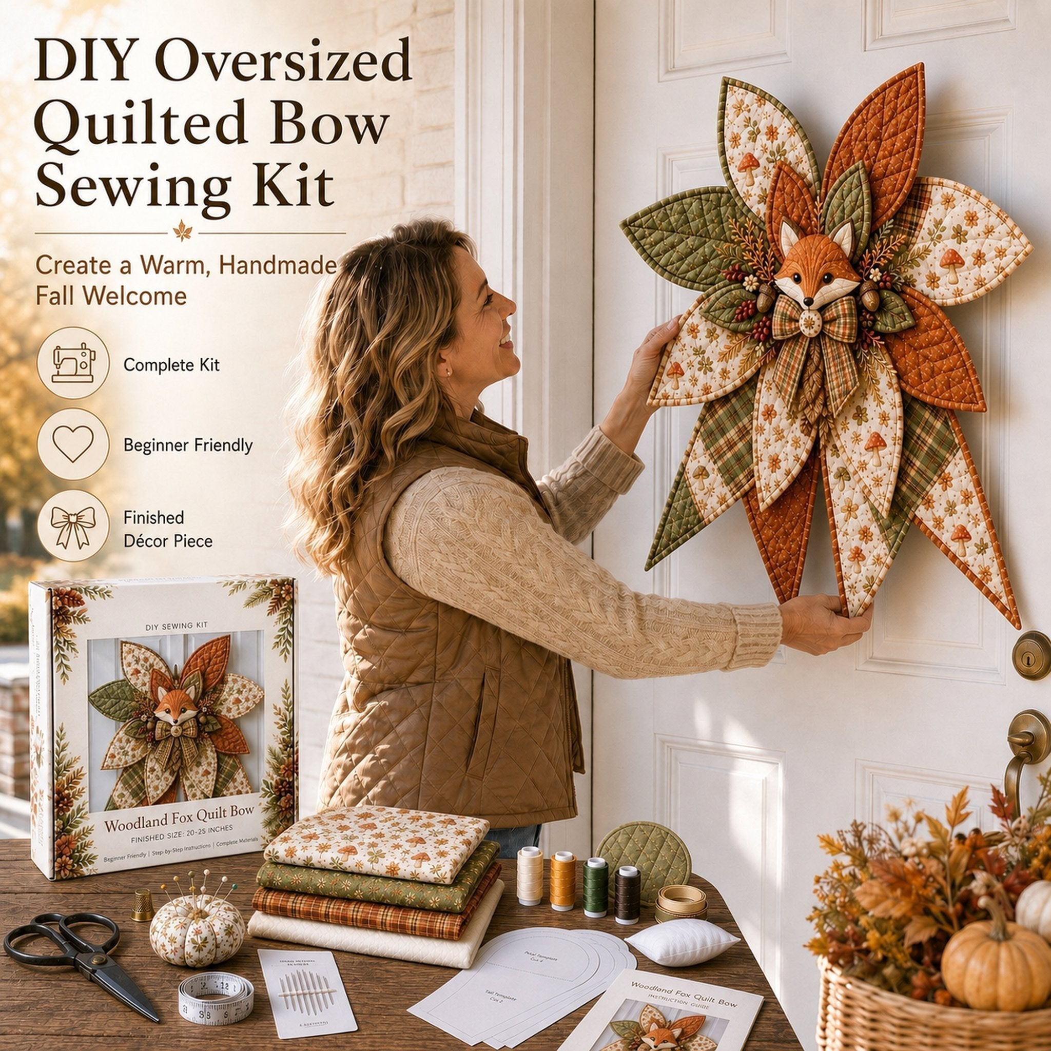 Bow Sewing Kit Türkranz-Nähset | Herbstmotiv | Komplett & Für Anfänger Geeignet | FoxStitch 1