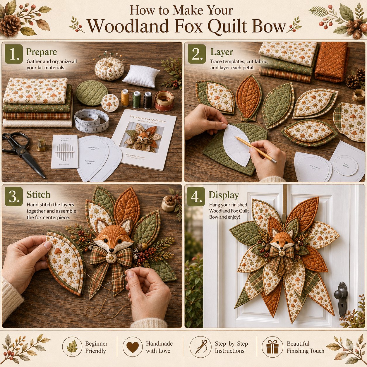 Bow Sewing Kit Türkranz-Nähset | Herbstmotiv | Komplett & Für Anfänger Geeignet | FoxStitch 3
