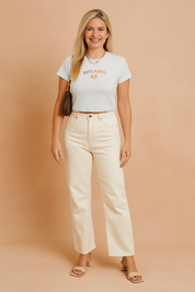 Maja | Krótki T-shirt z napisem w stylu college