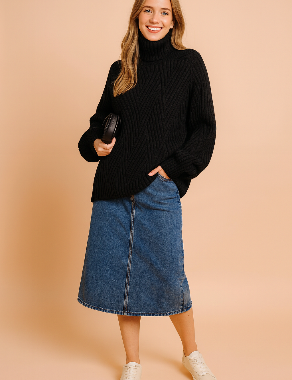Karolina | Sweter oversize z golfem i geometrycznym splotem