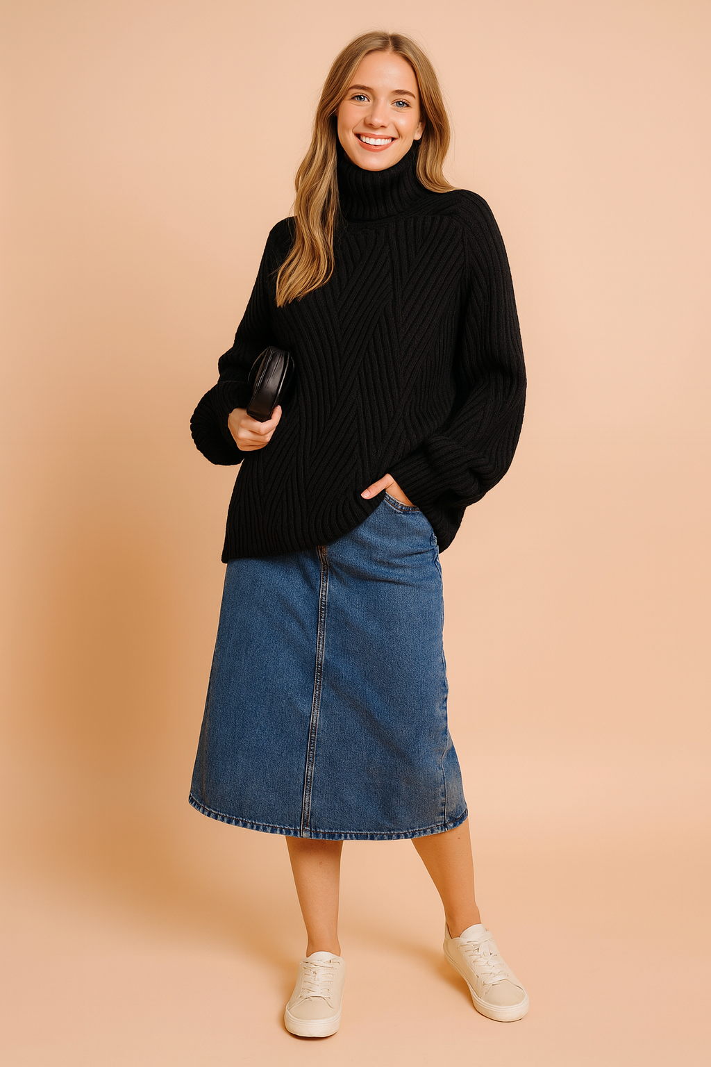 Karolina | Sweter oversize z golfem i geometrycznym splotem
