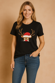 Glenda | T-shirt z reniferem w świątecznej czapce