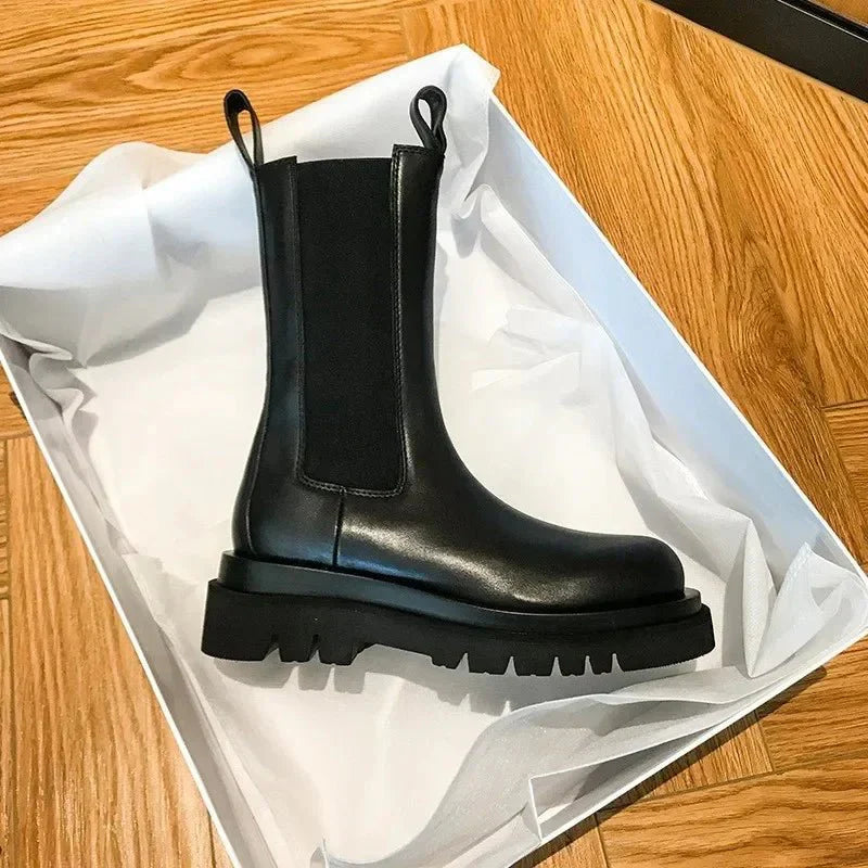 Czarne wysokie buty damskie | Botki wsuwane 0