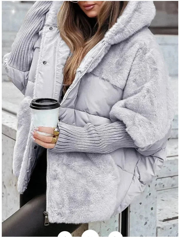 Damen Winter Daunenjacke mit Pelzkragen und Kapuze 0