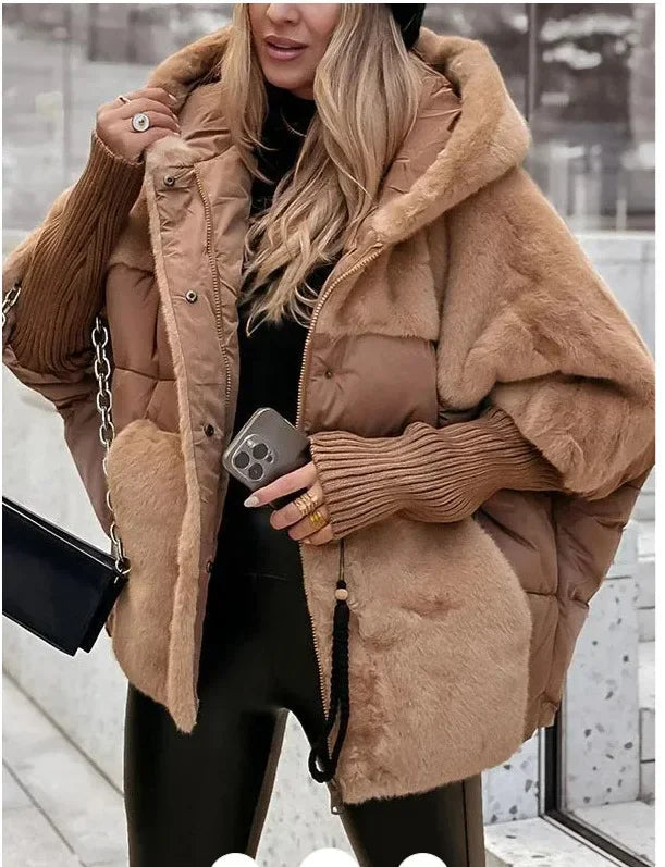 Damen Winter Daunenjacke mit Pelzkragen und Kapuze 1