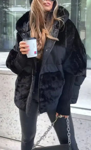 Damen Winter Daunenjacke mit Pelzkragen und Kapuze 3
