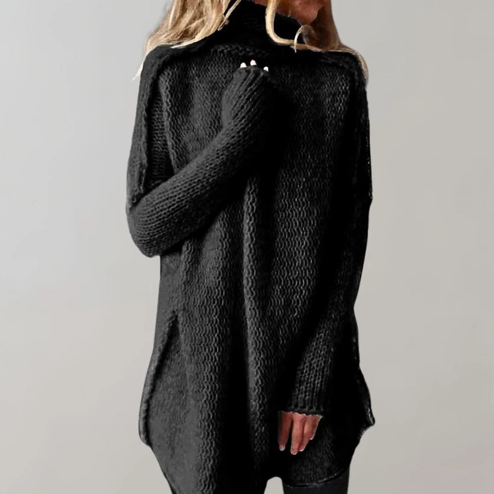 Damen langer Winterpullover mit Stehkragen 0