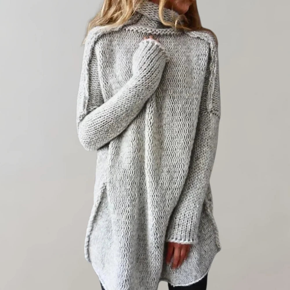 Damen langer Winterpullover mit Stehkragen 1