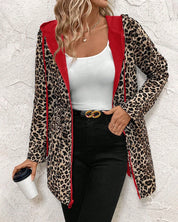 Damen wendbarer Mantel mit Kapuze und Leopardenmuster 7