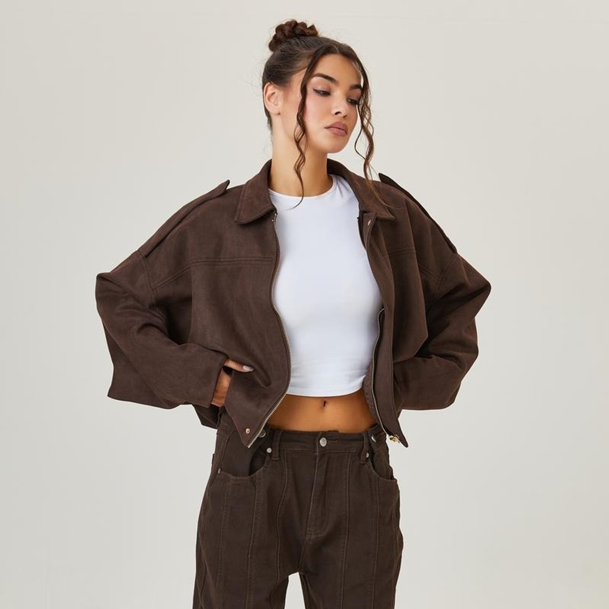 Damska kurtka bomber oversize krótka vintage styl 0