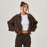 Damska kurtka bomber oversize krótka vintage styl 0