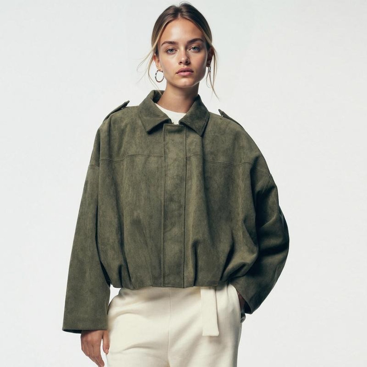 Damska kurtka bomber oversize krótka vintage styl 5