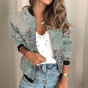 Damska kurtka zimowa bomber w kwiatowy wzór vintage z zamkiem 4