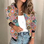 Damska kurtka zimowa bomber w kwiatowy wzór vintage z zamkiem 6