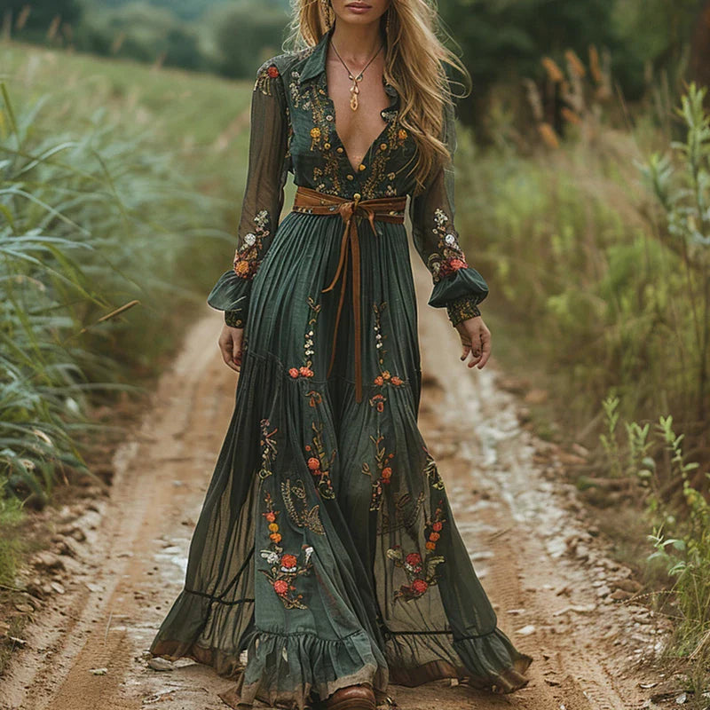 Damska sukienka maxi boho w kwiaty - elegancka letnia sukienka 0