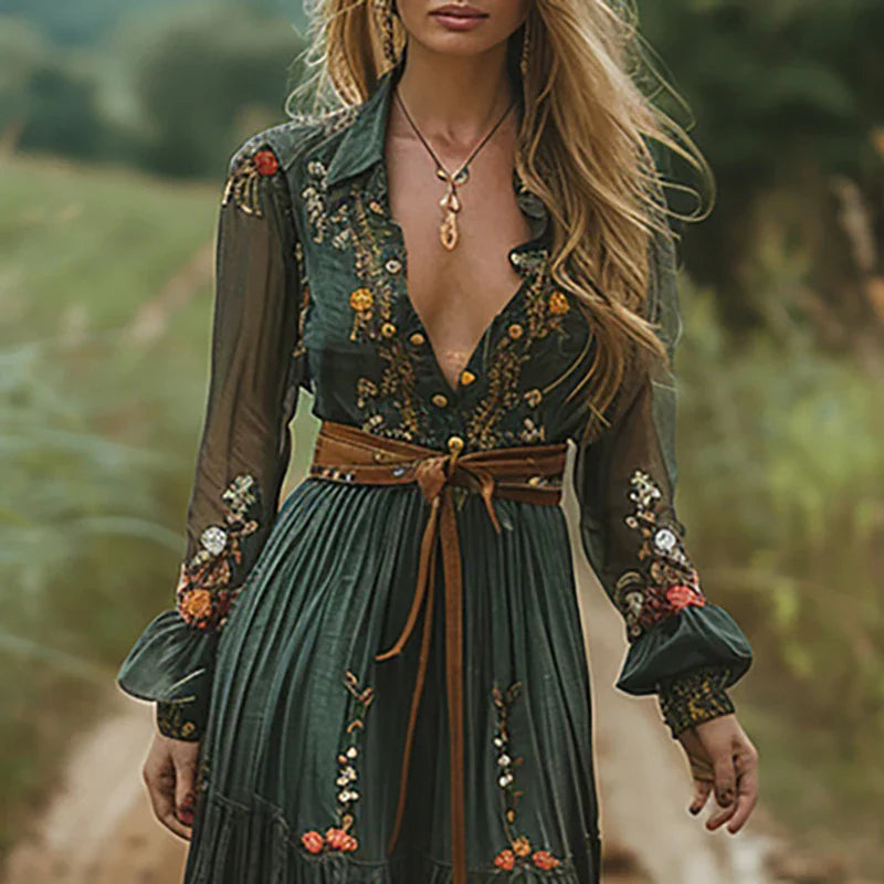 Damska sukienka maxi boho w kwiaty - elegancka letnia sukienka 1