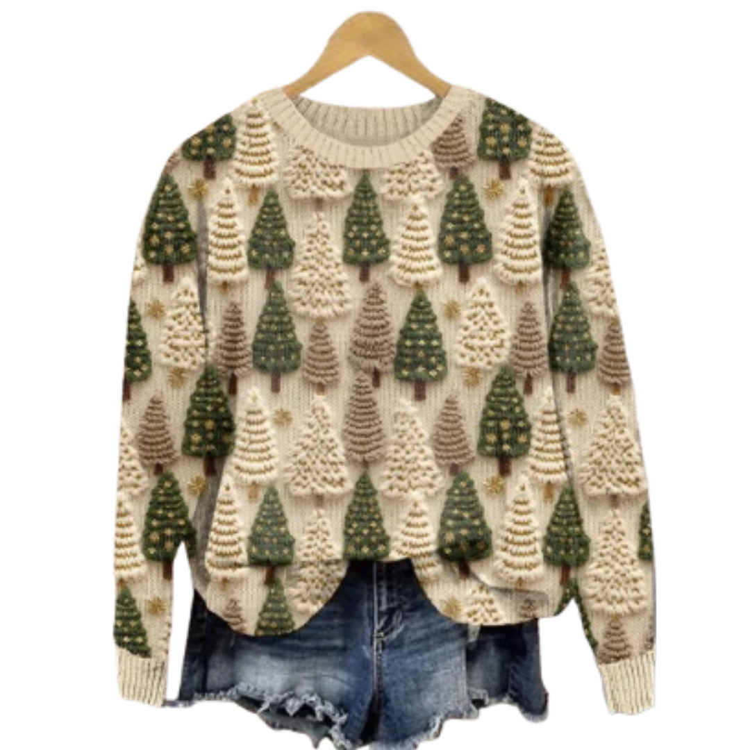 Damski przytulny sweter świąteczny z dzianiny, ciepły dzianinowy materiał 1