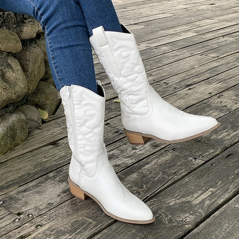 Damskie kowbojskie buty zapinane na zamek | Długość do łydki 9