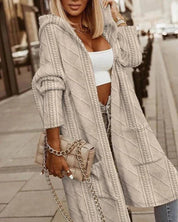 Długi Kardigan Damski z Kapturem Oversize na Jesień i Zimę - Przytulny, Stylowy, Ciepły Kardigan Damski 0
