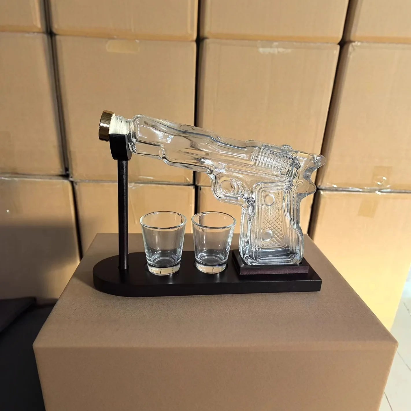 Dozownik z Karafką Pistoletową do Whisky i Wódki – Elegancki Szklany Dozownik do Domowego Baru 2