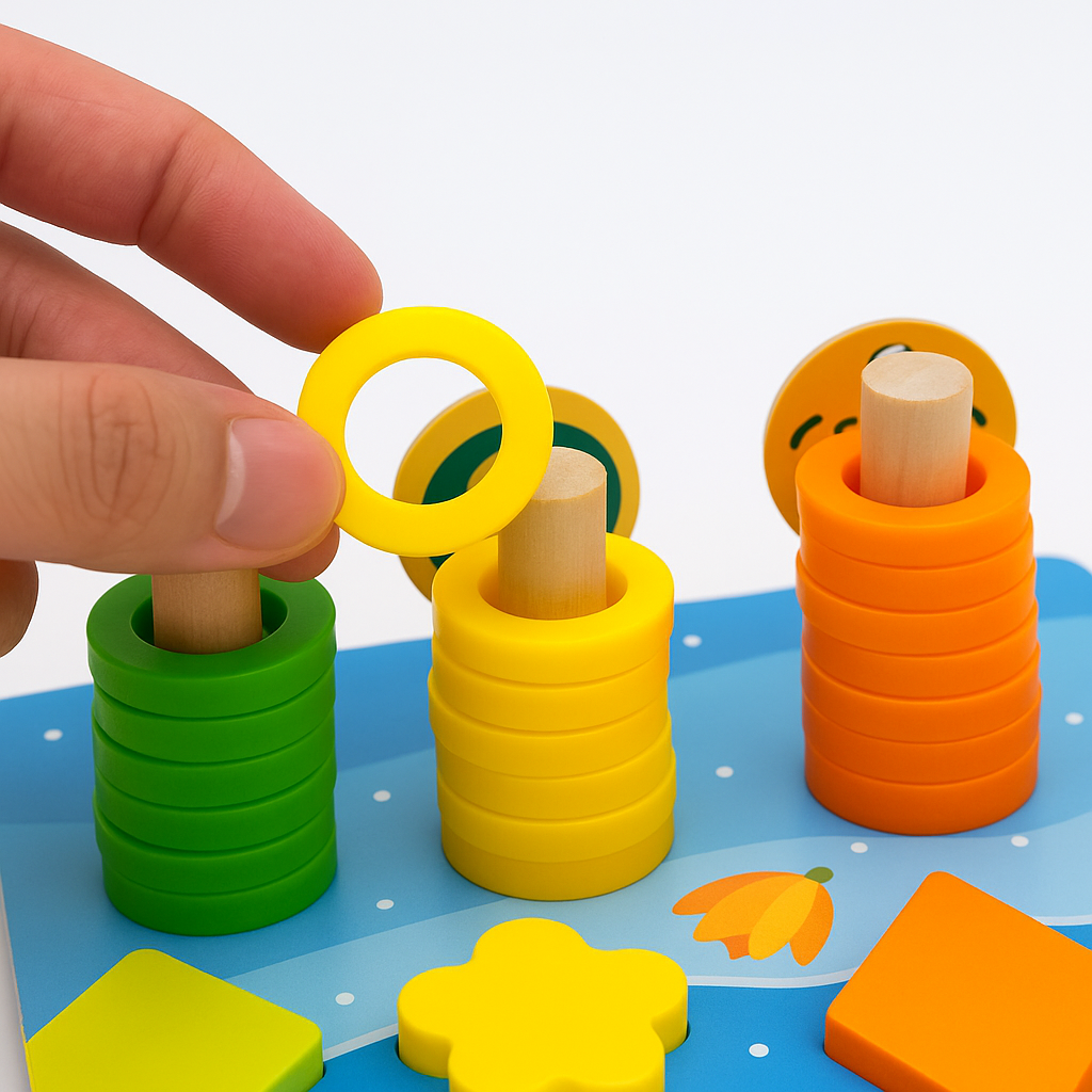 Drewniana Tablica Montessori - Zabawka Edukacyjna dla 2-5 Latka do Nauki Liczb, Kształtów i Kolorów z Puzzlami 4