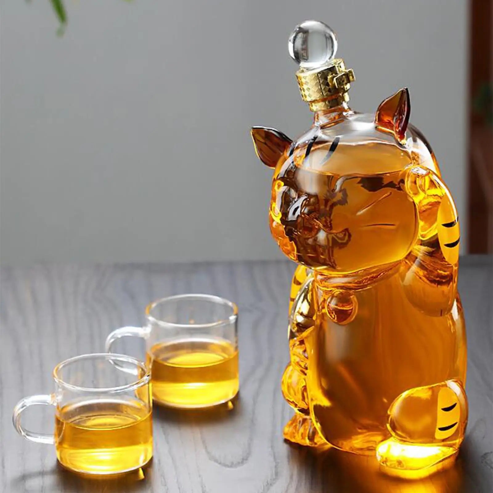 Duża Szklana Karafka w Kształcie Kota 1000 ml z Korkiem i Dozownikiem – Elegancki Dodatek do Jadalni 0