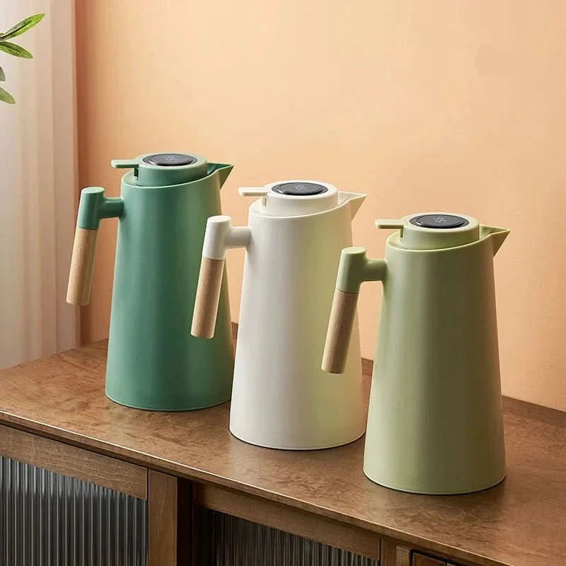 Dzbanek termiczny ze szkła izolacyjnego – wyświetlacz temperatury i uchwyt z drewna 3