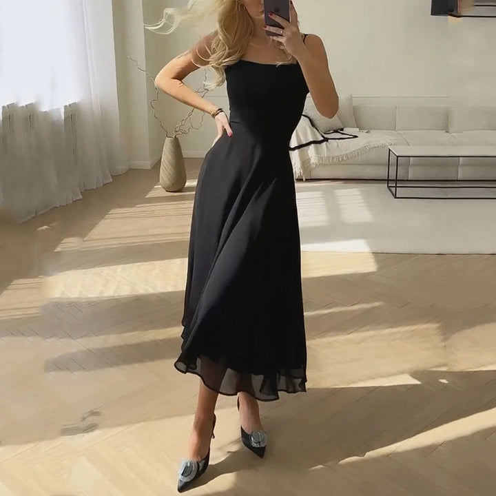 Elegancka Sukienka Midi na Wesele z Kwadratowym Dekoltem, Idealna na Specjalne Okazje, Stylowa Sukienka Koktajlowa Midi 1