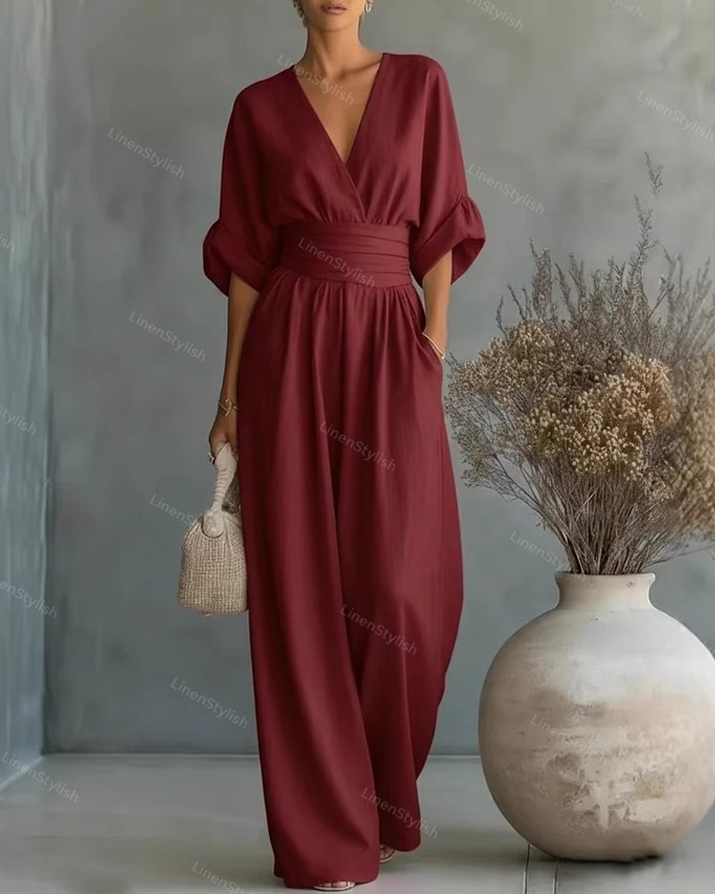 Elegancki damski kombinezon z dekoltem V - nowoczesny styl i wygoda 1
