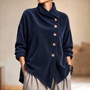 Everlayer – Draped Neck Asymmetrical Button-Front Top 1