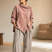 Everlayer – Draped Neck Asymmetrical Button-Front Top 10