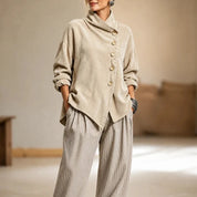 Everlayer – Draped Neck Asymmetrical Button-Front Top 11