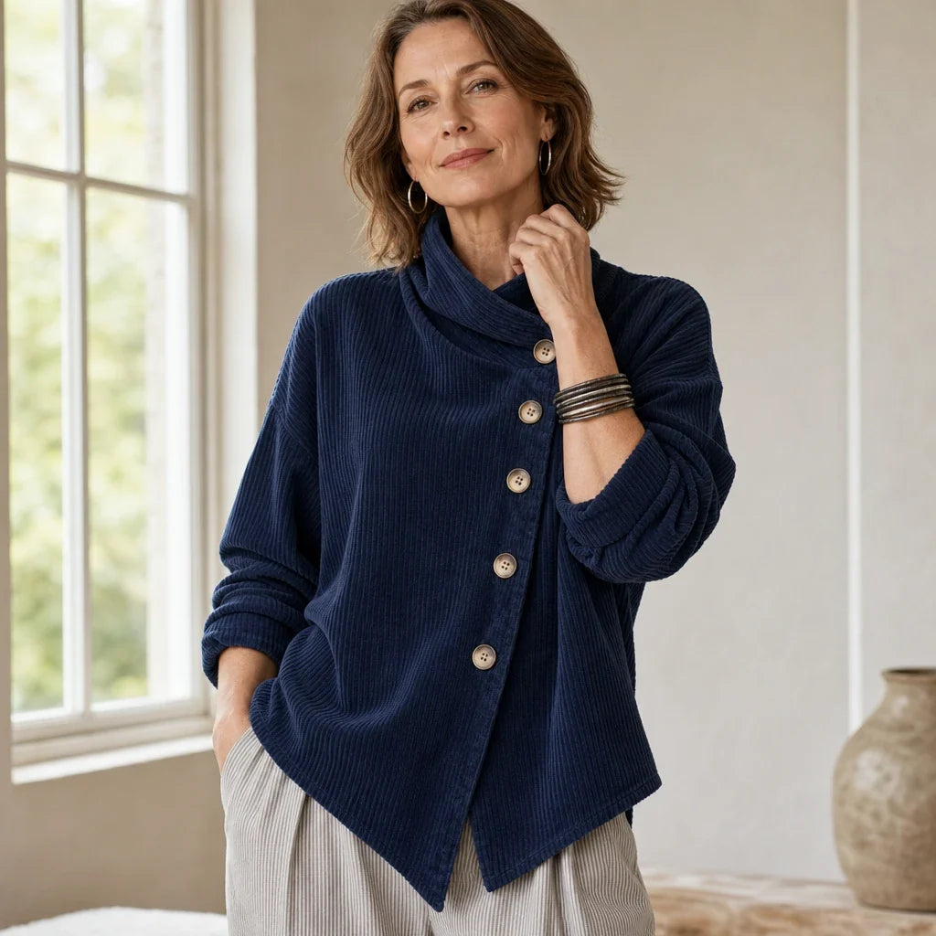 Everlayer – Draped Neck Asymmetrical Button-Front Top 3