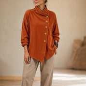 Everlayer – Draped Neck Asymmetrical Button-Front Top 8