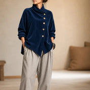 Everlayer – Draped Neck Asymmetrical Button-Front Top 9