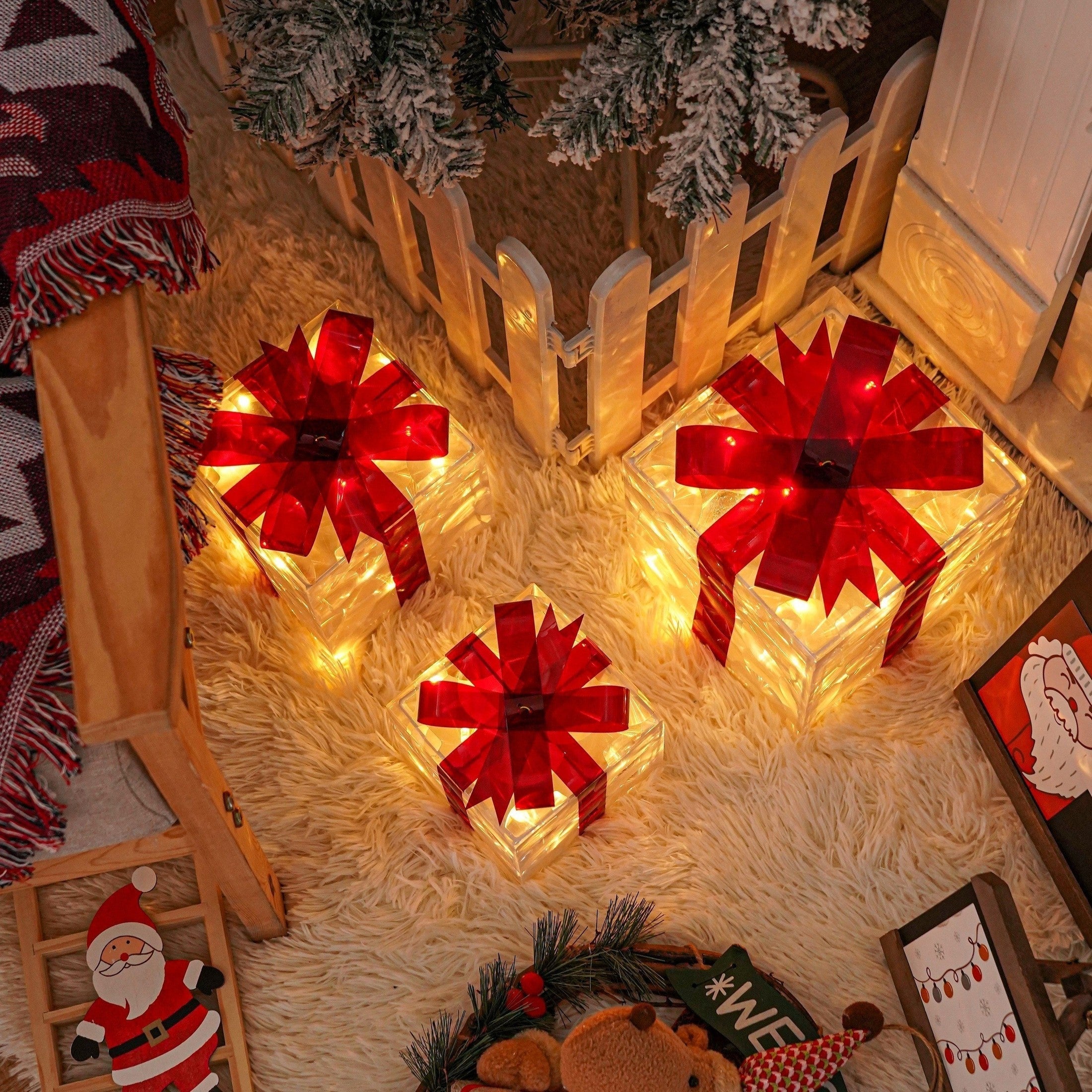 GlowBox – 3-częściowy zestaw pudełek prezentowych LED do ekspozycji dekoracji świątecznych 7