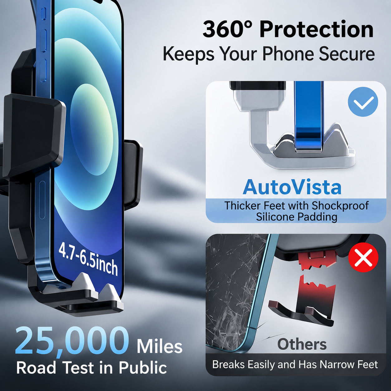 Handyhalterung für Auto | mit Saugnapf | 360° Drehbar & Verstellbarer Arm | AutoVista 7