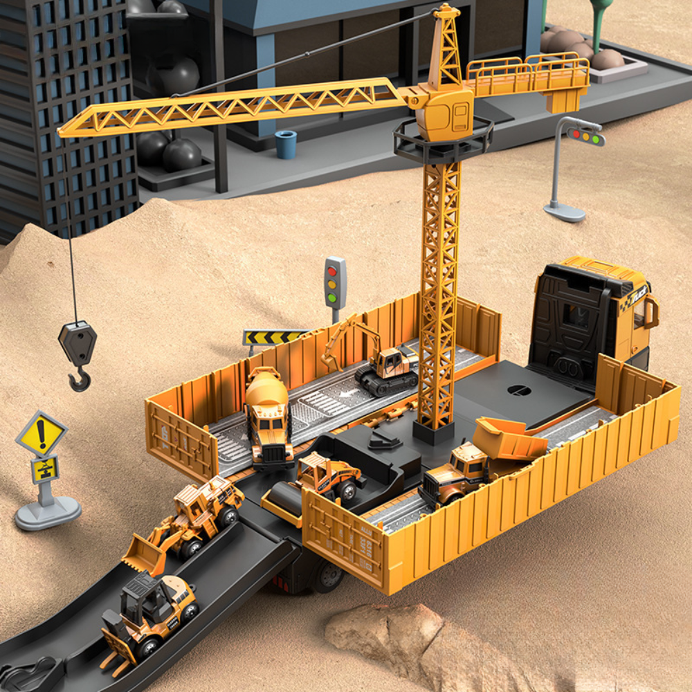 Interaktywny dźwig budowlany do nauki STEM – Zestaw z pojazdami i placem zabaw 2