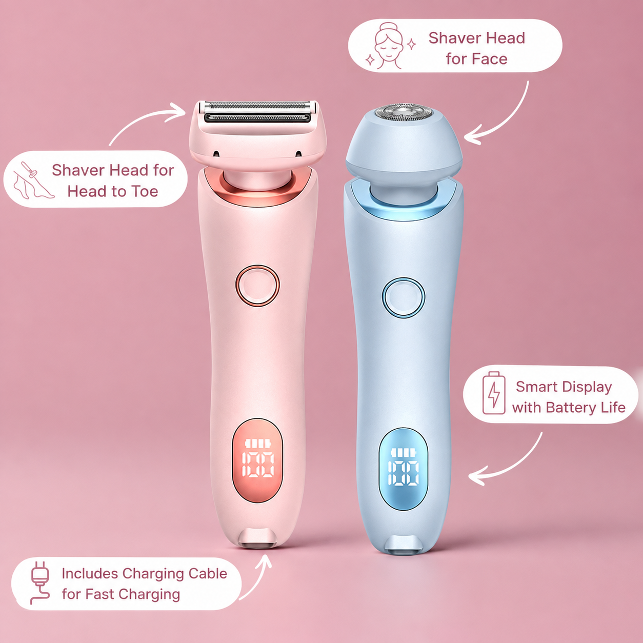 Intimrasierer für Frauen Elektrisch | 3 Wechselaufsätze | für Nass- & Trockenrasur | PureTrim 1