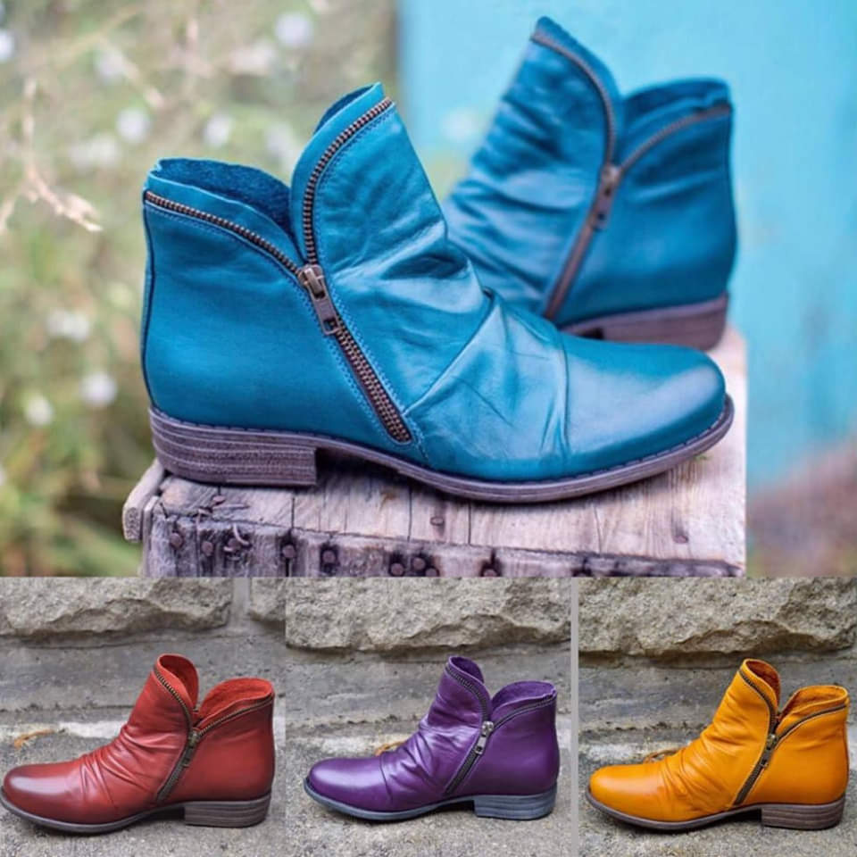 Kamila | Damskie jesienne krótkie buty vintage | Zamek błyskawiczny 1