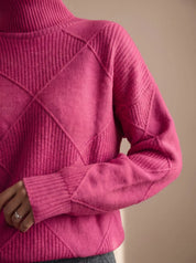 Katharina | Damen Rollkragenpullover mit geometrischem Strickmuster Langarm 1