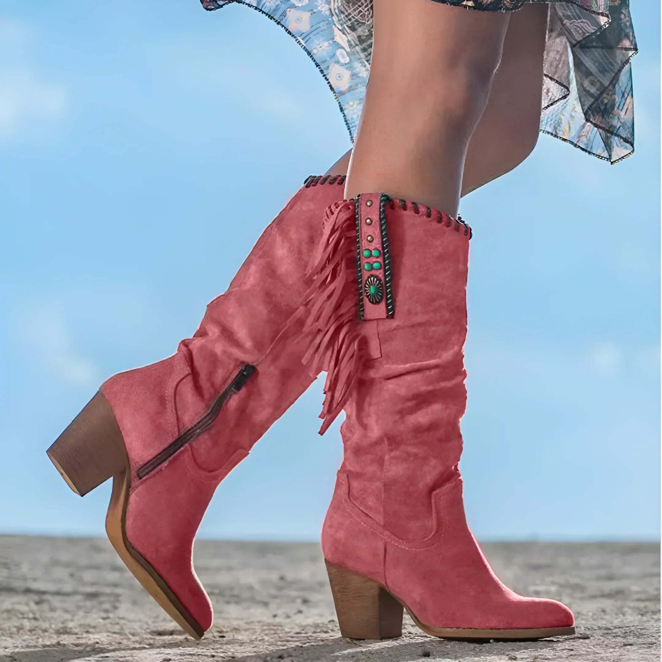Kowbojskie buty boho w stylu western dla kobiet | Długość do łydki 3