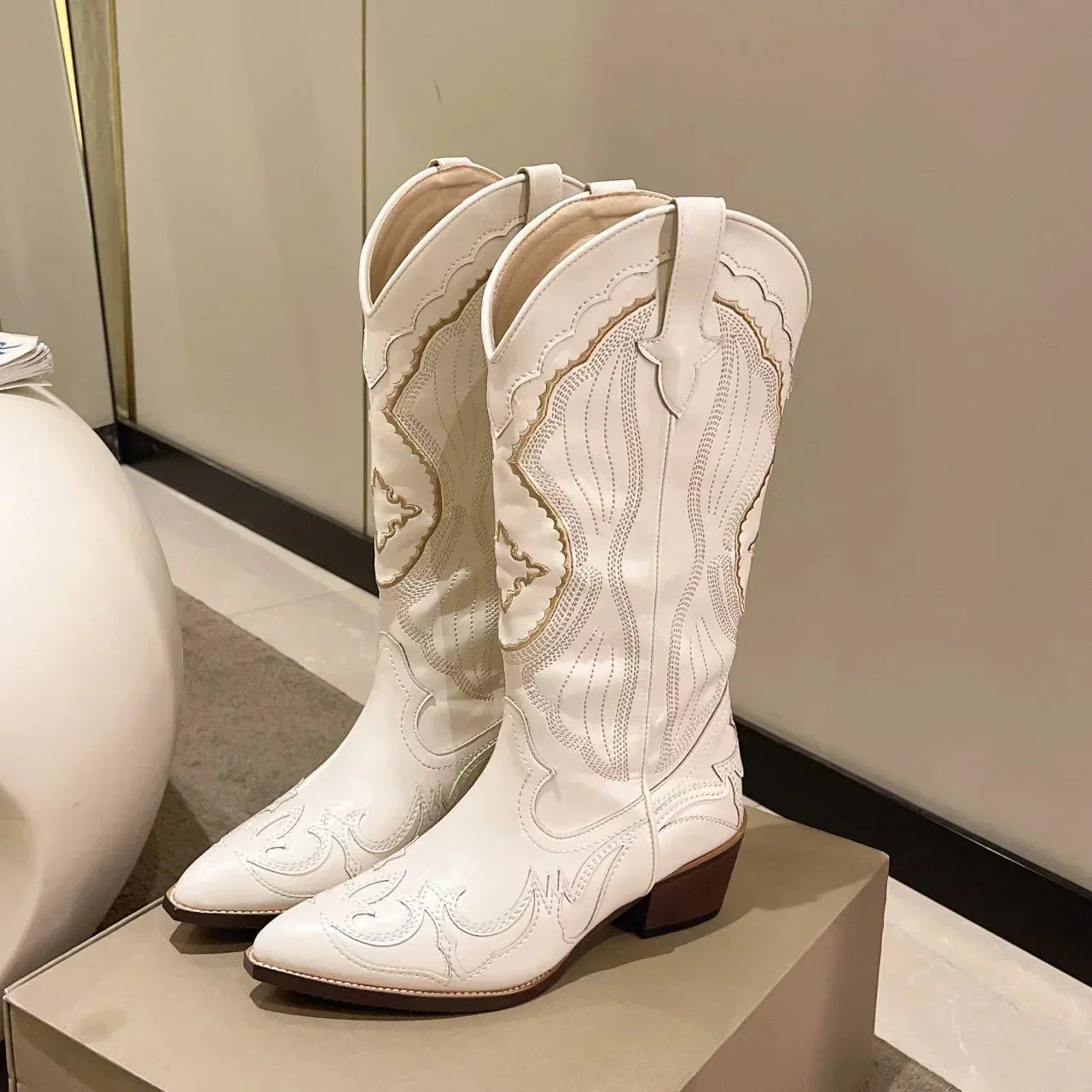 Kowbojskie buty damskie w stylu western | Długość do łydki 0