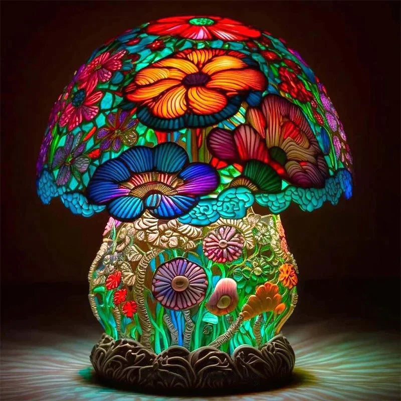 Künstlerische Tischlampe | Buntglas-Look | Warmweißes LED-Licht & Farbenspiel | Lumavera 1