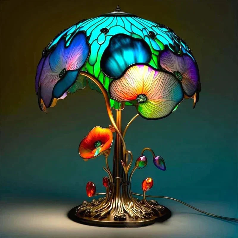 Künstlerische Tischlampe | Buntglas-Look | Warmweißes LED-Licht & Farbenspiel | Lumavera 2